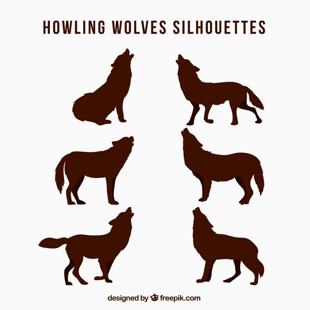 Pack of wolf silhouettes howling