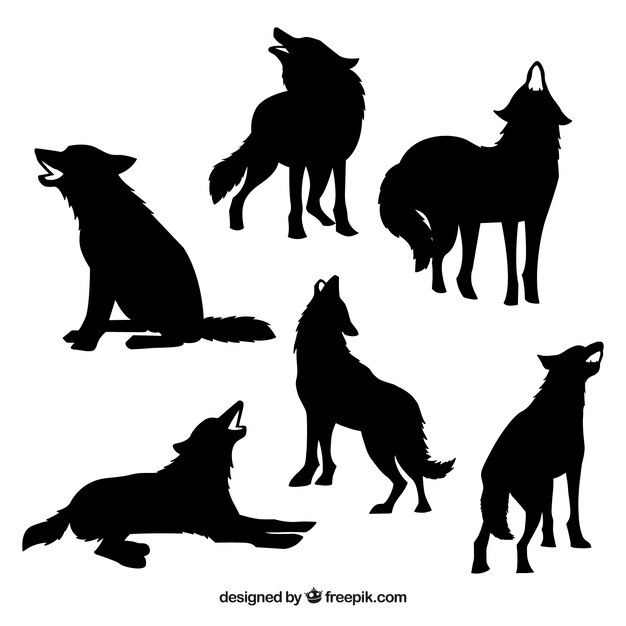 Pack of wolf silhouettes