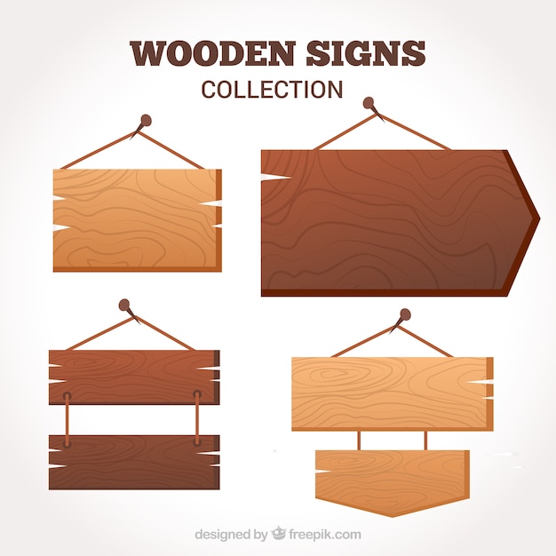 Pack of wooden signs in flat design