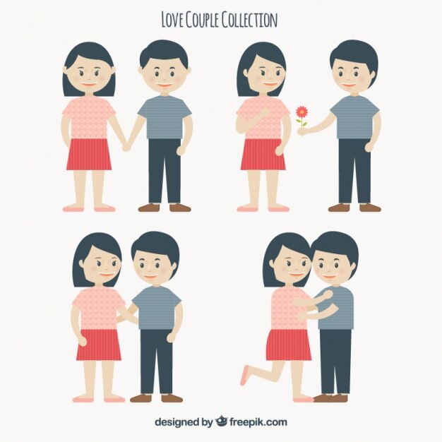네 낭만적 인 순간에 젊은 부부의 팩
