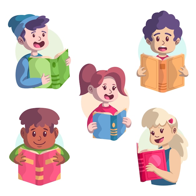 Free vector pack of young people reading