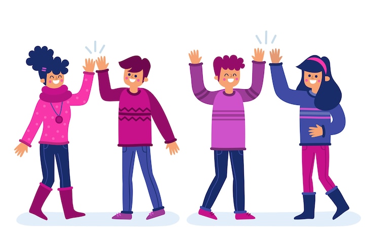 Free Vector pack of young people waving hand