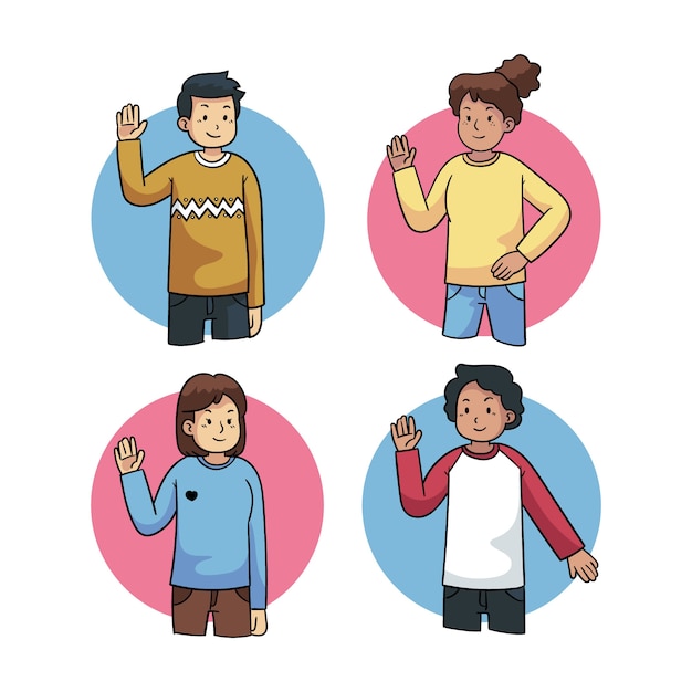 Free vector pack of young people waving hand