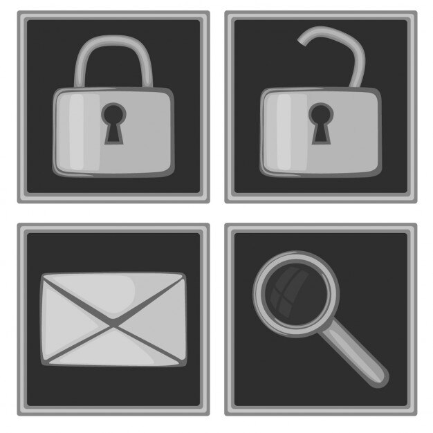 Free Vector padlock, envelope and magnifying glass, icons