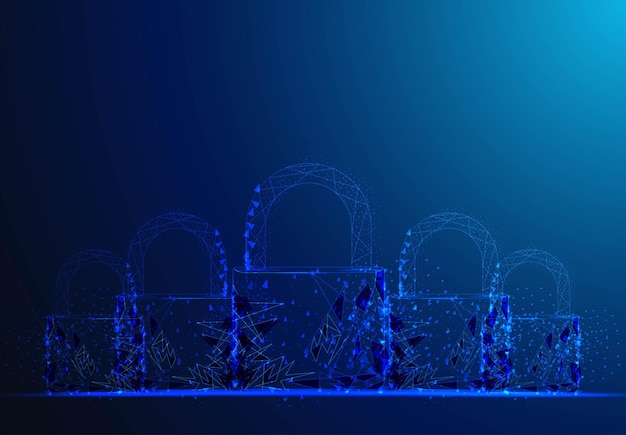Free vector padlock polygonal wireframe mesh looks on dark blue background cyber security safe privacy or other concept vector illustration