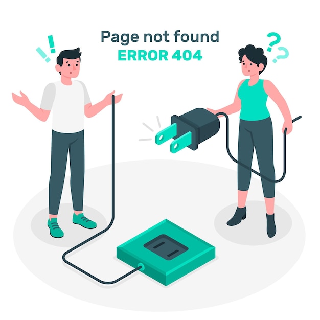 Page not found with people connecting a plug concept illustration