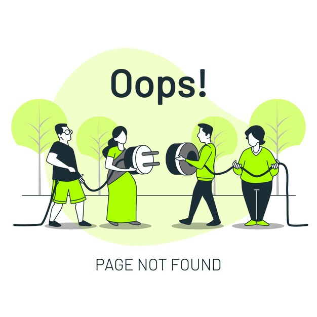 Page not found with people connecting a plug concept illustration