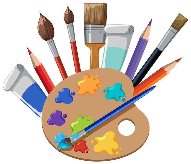 मुफ़्त वेक्टर paint brushes and color palette