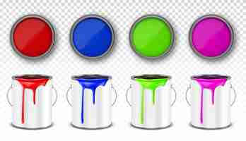 Free vector paint metal bucket, tin cans set