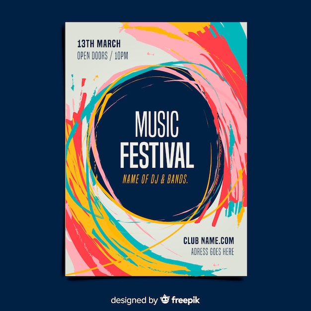 Бесплатное векторное изображение Шаблон плаката фестиваля музыкальной краски