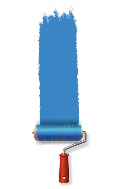 Малярный ролик, оставляющий ход синей краски. Для баннеров, плакатов, брошюр и брошюр