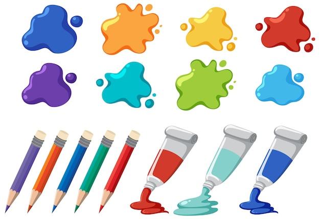 Free vector paint splatter and paint tubes set