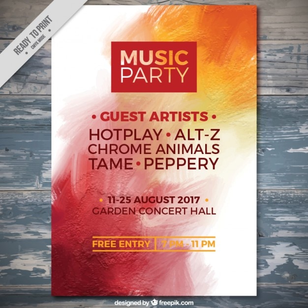 Free vector paint stains music party flyer