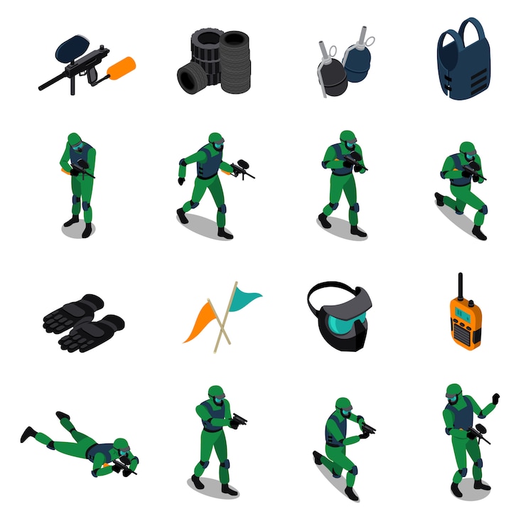 Free Vector paintball isometric icons set