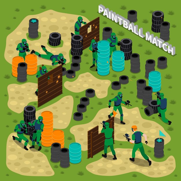 Paintball Match Isometric Illustration