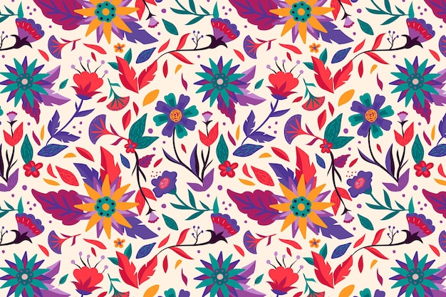 Painted beautiful exotic floral pattern