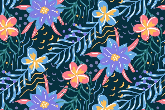 Painted colourful exotic floral pattern