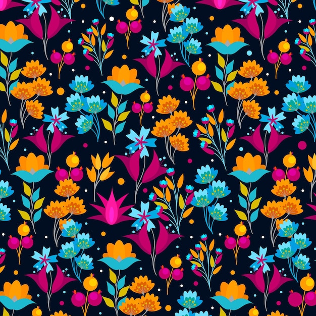 Free vector painted exotic flowers and leaves pattern