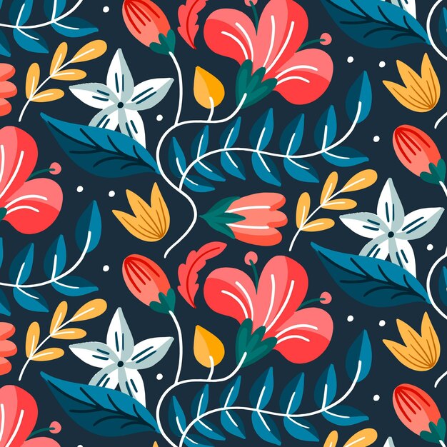 Painted exotic leaves and flowers pattern