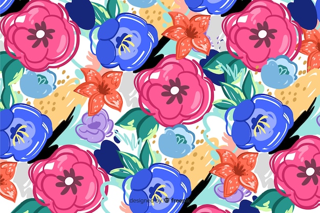 Painted floral background with abstract shapes