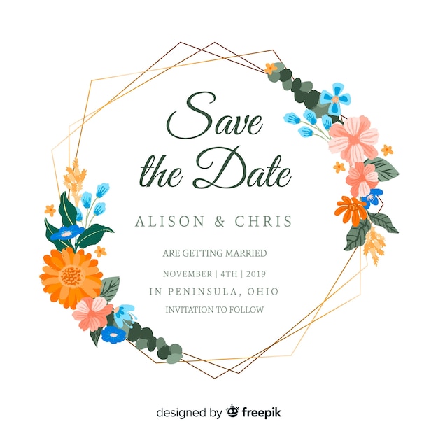 Painted floral frame wedding invitation