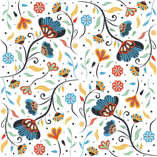 Painted tropical leaves and flowers pattern