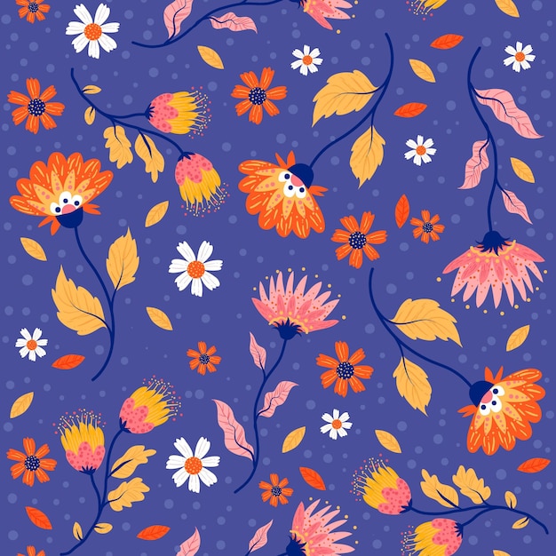 Painted tropical leaves and flowers pattern