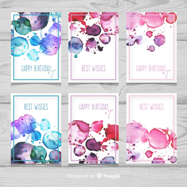 Free vector painted watercolor birthday card collection