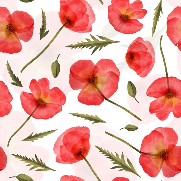 붉은 꽃으로 그린 된 수채화 패턴