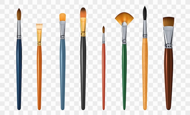 Free Vector painter brush realistic transparent set with art symbols isolated vector illustration