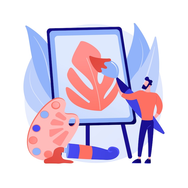Free Vector painting abstract concept vector illustration. amateur painter home course, learn about drawing, boost your creativity, art therapy exercises, online sketching lesson for kids abstract metaphor.