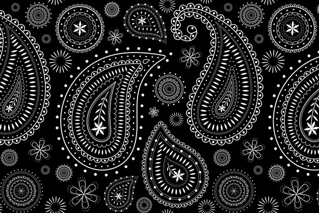 Paisley bandana pattern background, black illustration, abstract design vector