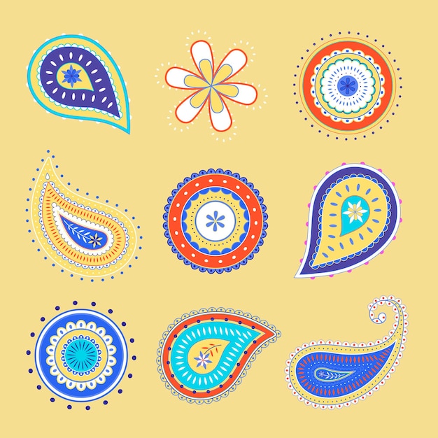 Free vector paisley mandala sticker, colorful indian illustration vector set