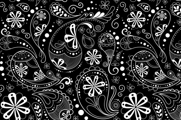 Пейсли узор фона, мандала абстрактные иллюстрации в черном векторе