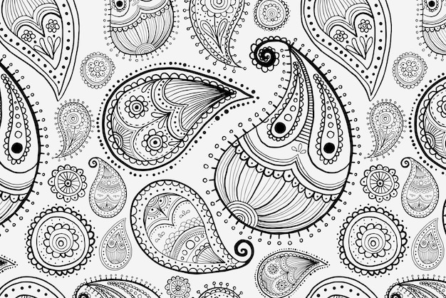 Бесплатное векторное изображение Пейсли узор фона, zentangle абстрактные иллюстрации в черном векторе