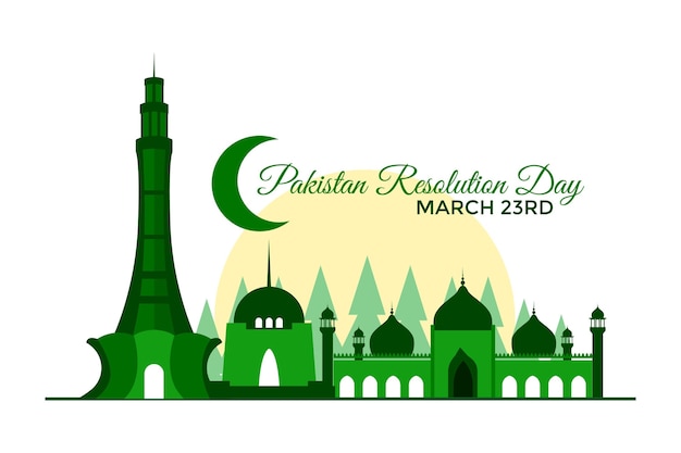 Pakistan day illustration with minar-e-pakistan monument