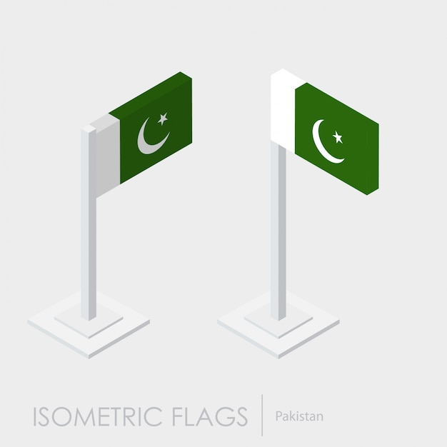 Пакистанский флаг изометрический стиль, 3D-стиль, разные виды