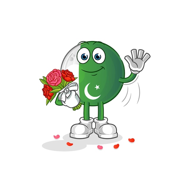Pakistan flag with bouquet mascot. cartoon vector