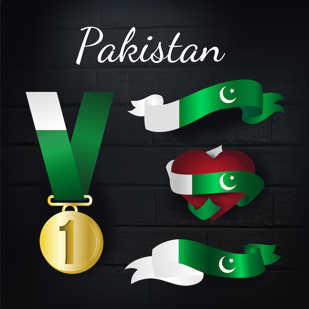 無料ベクター パキスタンの金メダルとリボンのコレクション