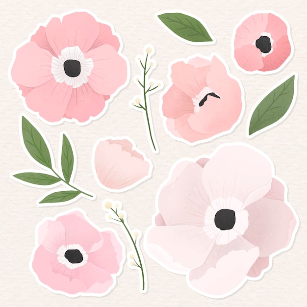 Pale pink floral sticker collection