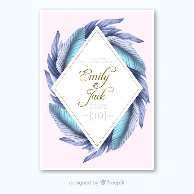 Free vector palm leaves wedding invitation template