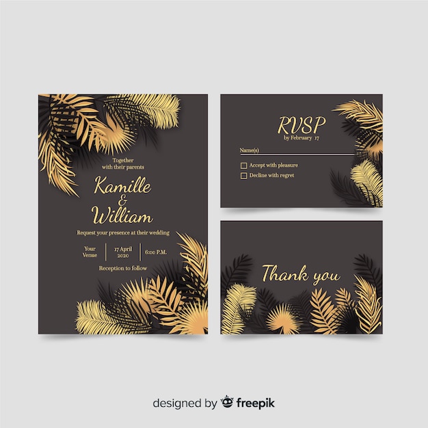 Free vector palm leaves wedding invitation template