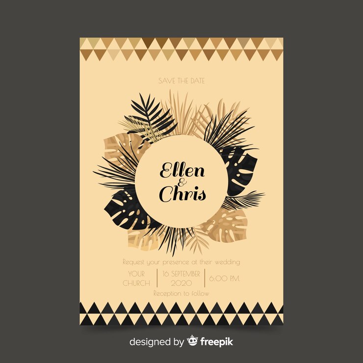 Free Vector palm leaves wedding invitation template