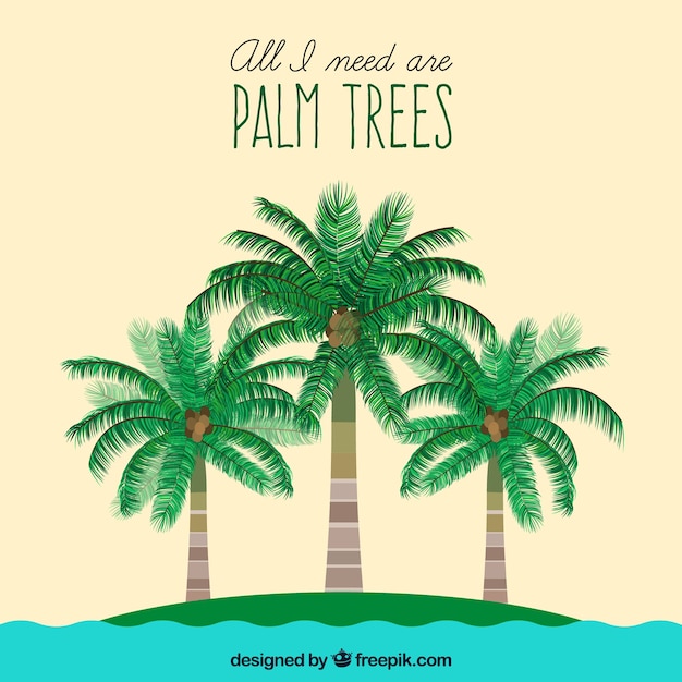 Free vector palm and sea background with nice phrase