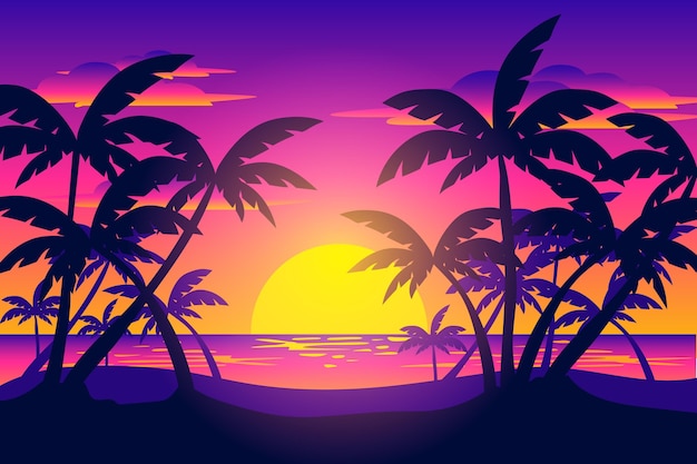 Бесплатное векторное изображение Силуэты ладони на фоне заката