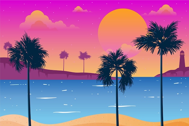 Free vector palm silhouettes and lighthouse