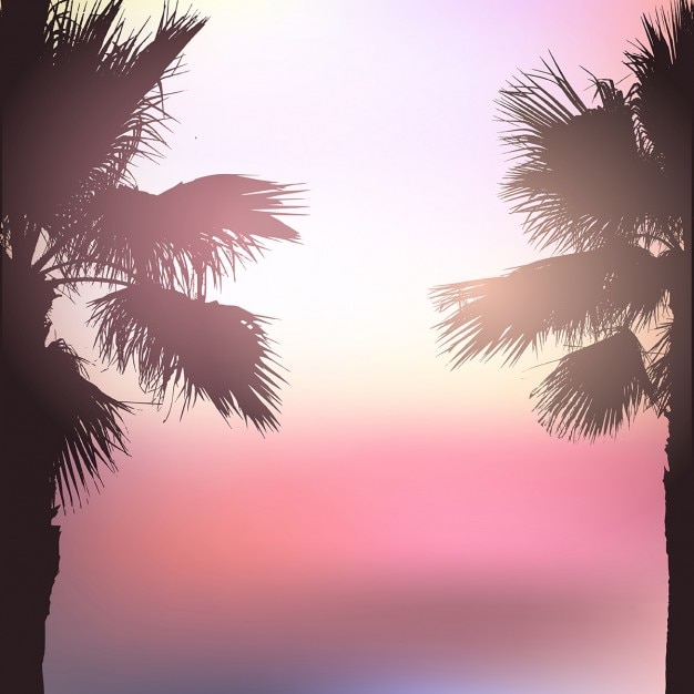 Free vector palm tree landscape background with blurred effect