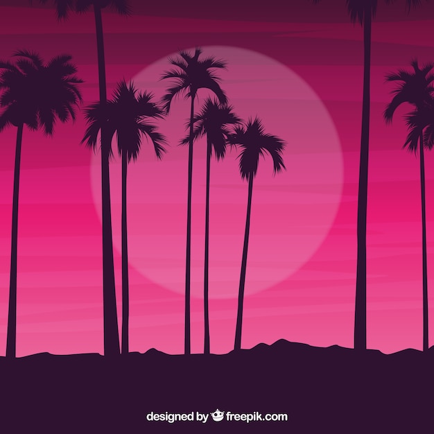 Free vector palm tree silhouettes against a night sky