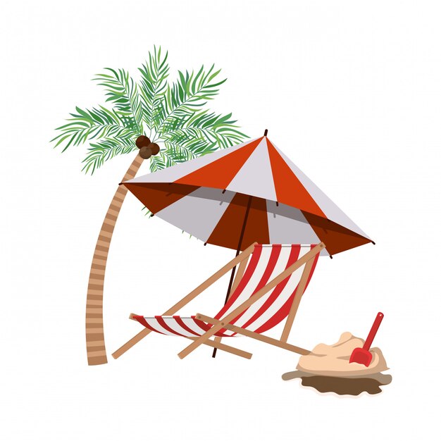 Palm tree with beach umbrella striped