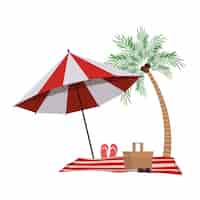 Free vector palm tree with beach umbrella striped
